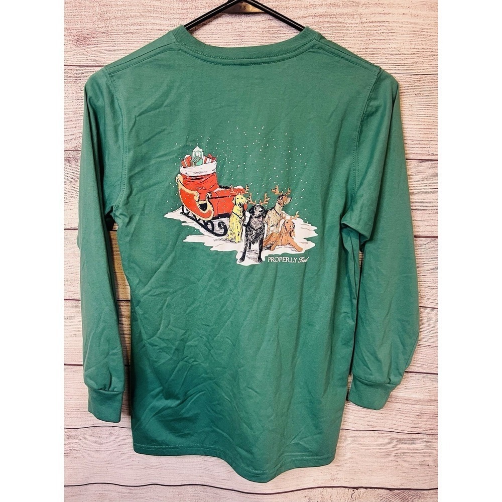 Properly Tied Tee, Sleigh Dogs on Teal Youth Large‎
